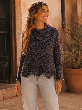 Madison + Hudson Multicolor Confetti Knit Scalloped Sweater Large